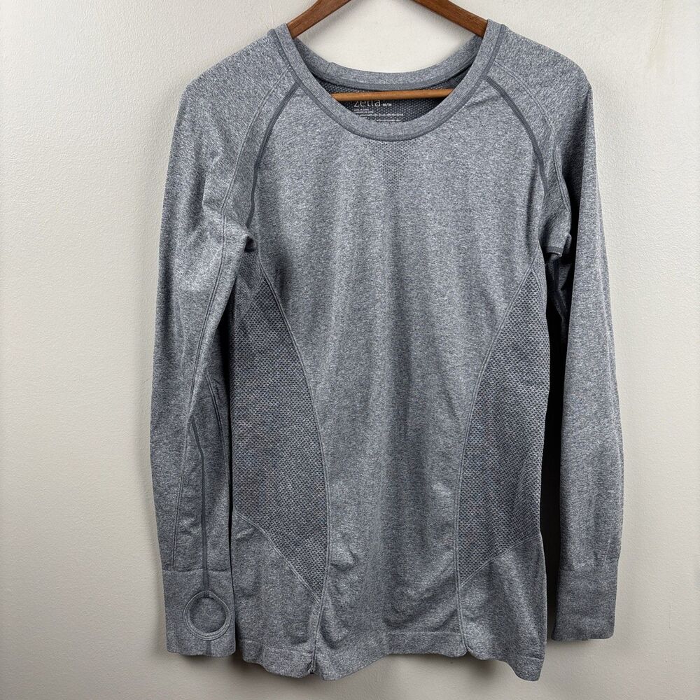 Zella Womens Medium Athletic Pullover Top Space Gray Long Sleeve Thumbholes - Picture 2 of 8